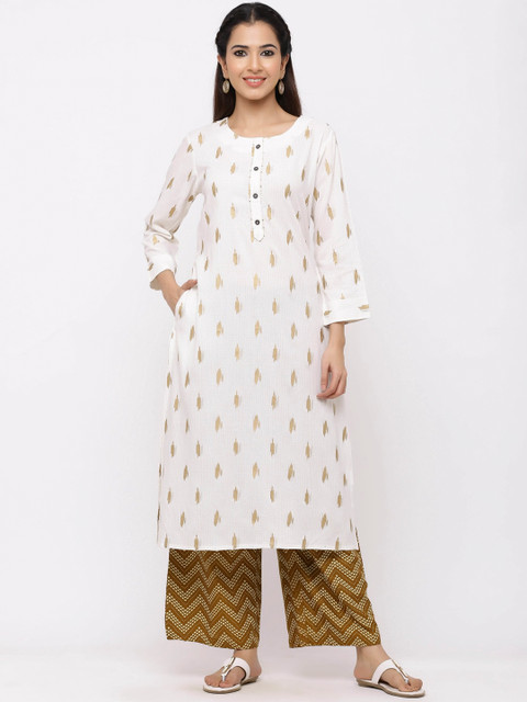 

ZOLA Women White Printed Regular Kurti with Palazzos