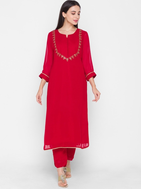 

ZOLA Women Maroon Regular Kurta with Trousers