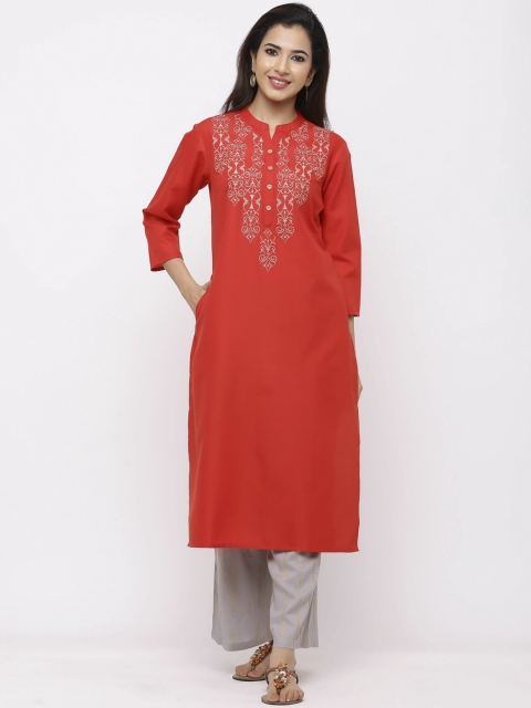 

ZOLA Women Red Yoke Design Pleated Kurti with Palazzos
