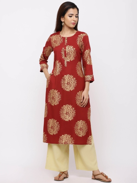 

ZOLA Women Red Ethnic Motifs Printed Panelled Kurti with Palazzos