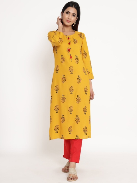 

ZOLA Women Yellow Floral Printed Regular Kurti with Trousers