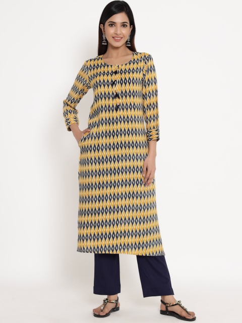

ZOLA Women Yellow Striped Pleated Kurti with Trousers