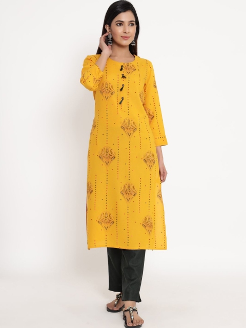 

ZOLA Women Yellow Floral Embroidered Panelled Kurta with Trousers