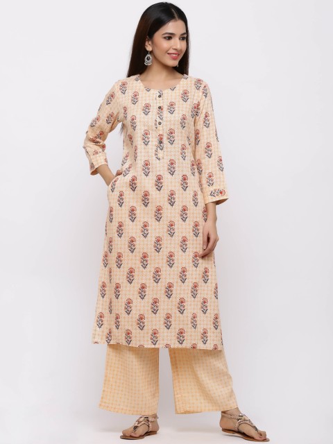 

ZOLA Women Yellow Floral Printed Regular Kurti with Palazzos