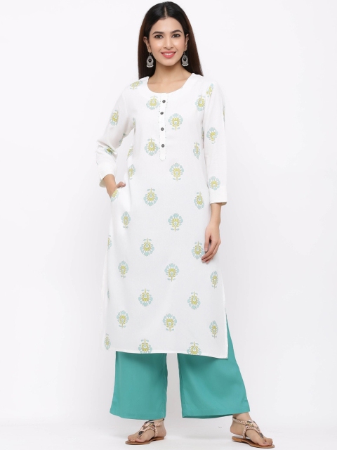 

ZOLA Women White Printed Regular Kurti with Palazzos