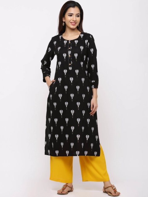 

ZOLA Women Black Printed Panelled Kurti with Palazzos
