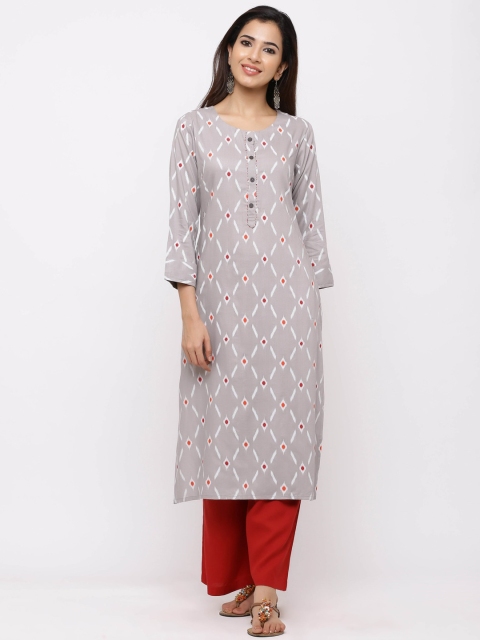 

ZOLA Women Grey Printed Pleated Kurti with Palazzos