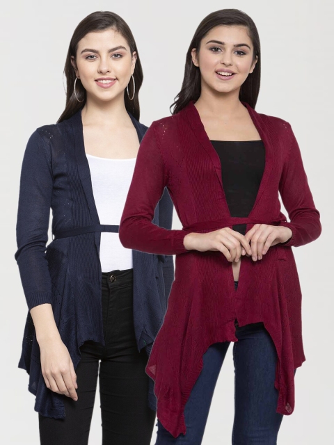 

KLOTTHE Women Pack Of 2 Navy Blue & Maroon Tie-Up Shrugs