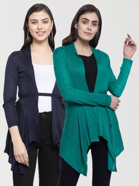 

KLOTTHE Women Set of 2 Navy Blue & Green Self Design Shrugs