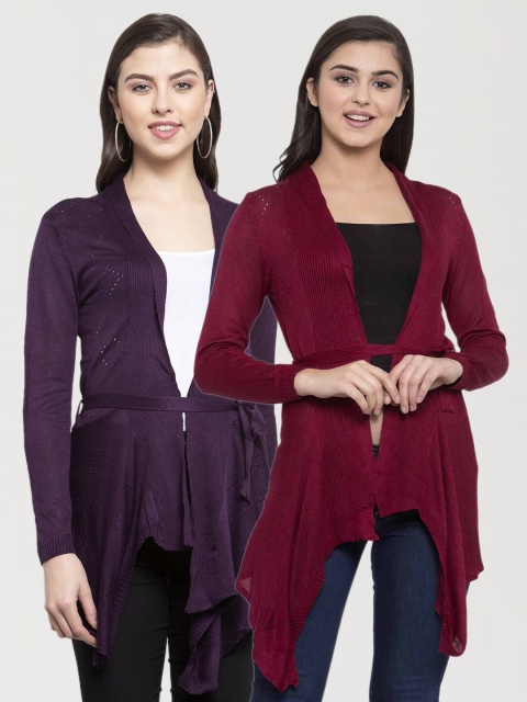 

KLOTTHE Women Set of 2 Maroon & Purple Self Design Shrugs