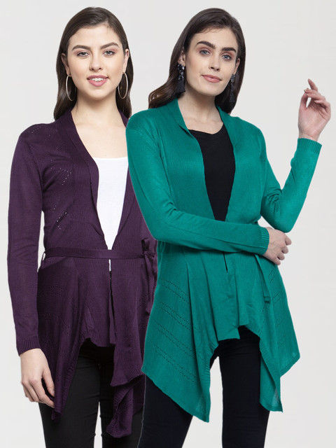 

KLOTTHE Women Purple & Green Set of 2 Tie-Up Shrug
