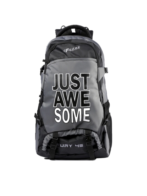 

F Gear Unisex Grey & Black Graphic Backpack with Compression Straps