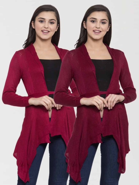 

KLOTTHE Women Red & Maroon Set of 2 Tie-Up Shrug