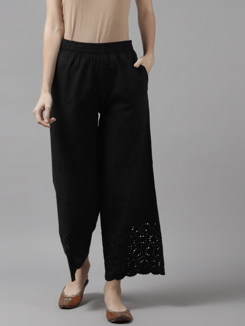 

Amirah s Women Black Ethnic Motifs Embroidered Schiffli Palazzos
