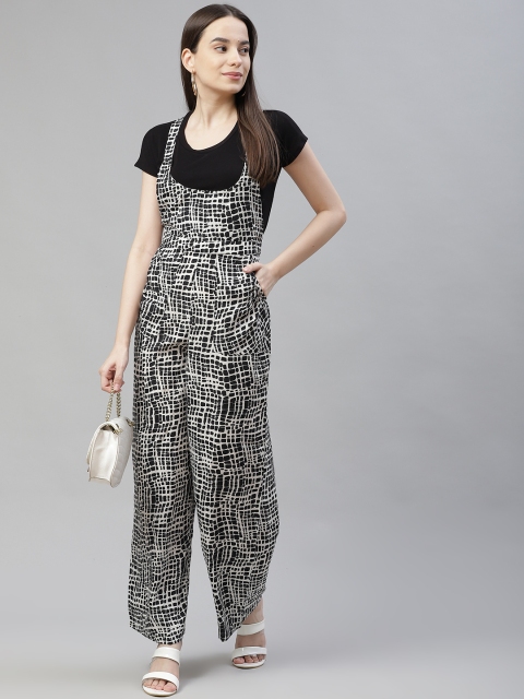 

Cottinfab Black & Off White Printed Basic Jumpsuit