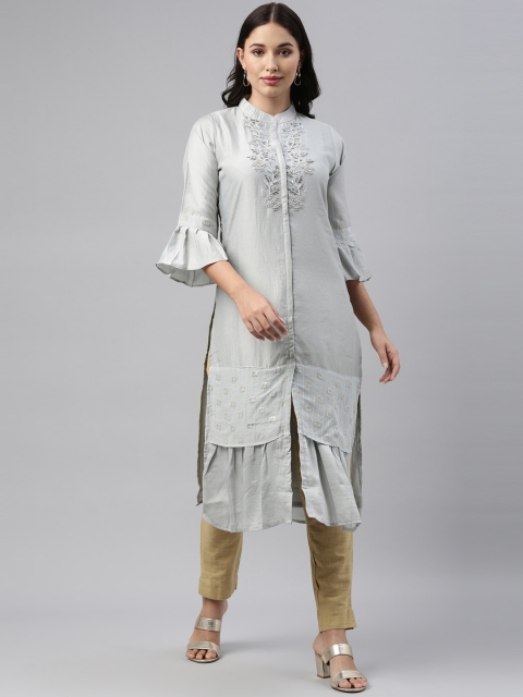 

Neerus Women Grey Embellished Flared Sleeves Kurta