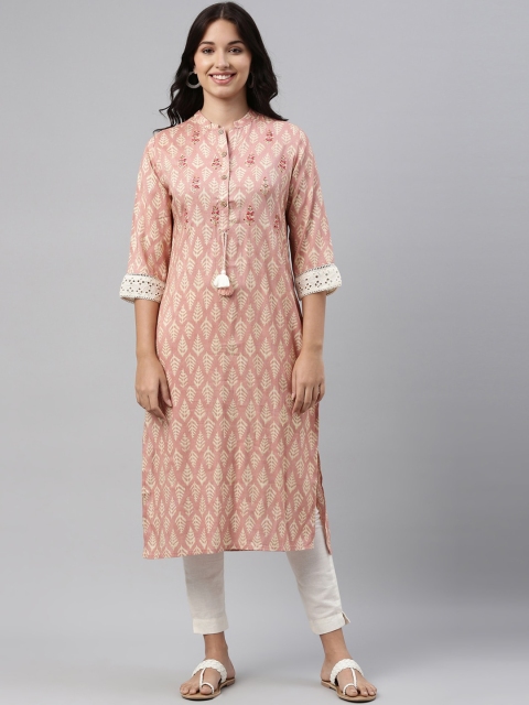 

Neerus Women Pink Ethnic Motifs Printed Thread Work Kurta