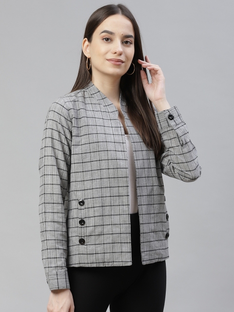 

Cottinfab Women Grey & Black Checked Lightweight Open Front Jacket