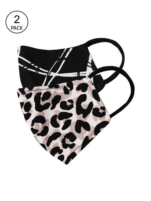 

Oxolloxo Women Pack Of 2 Printed 3-Ply Reusable Cotton Cloth Masks, Black