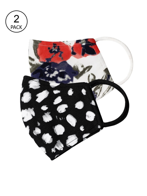 

Oxolloxo Women Pack Of 2 Printed 3-Ply Cotton Cloth Masks, Black