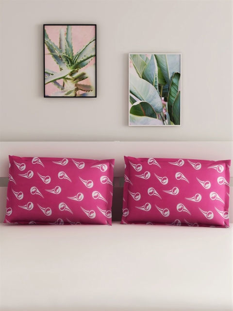 

Salona Bichona Set Of 2 Magenta-Pink & White Printed Pure Cotton 144 TC Pillow Covers