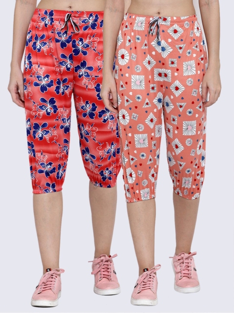

KLOTTHE Women Pack of 2 Multicoloured Printed Mid Rise Capris, Multi