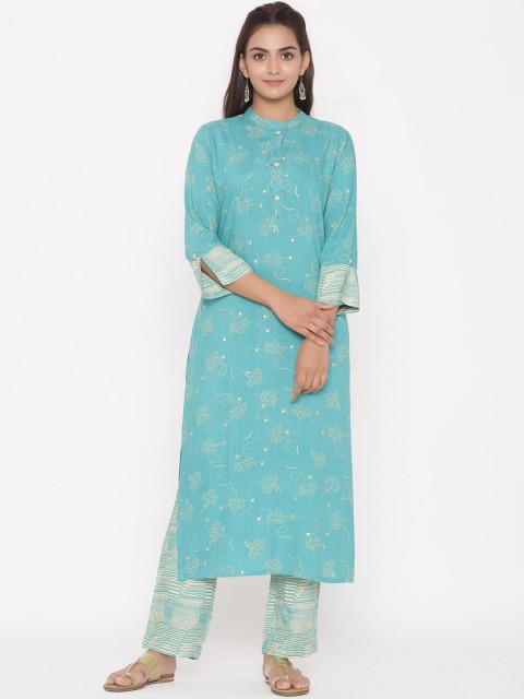 

ZOLA Women Blue Floral Printed Regular Kurta with Trousers