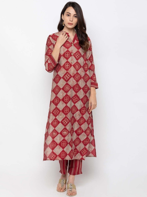 

ZOLA Women Maroon Printed Regular Kurta with Trousers