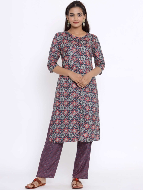 

ZOLA Women Blue Printed Regular Pure Cotton Kurta with Trousers