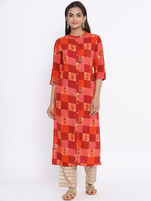 

ZOLA Women Red Printed Pure Cotton Kurta with Trousers