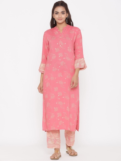 

ZOLA Women Pink Ethnic Motifs Printed Regular Kurta with Trousers