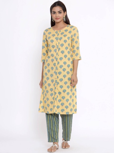 

ZOLA Women Yellow Floral Printed Regular Pure Cotton Kurta with Trouser