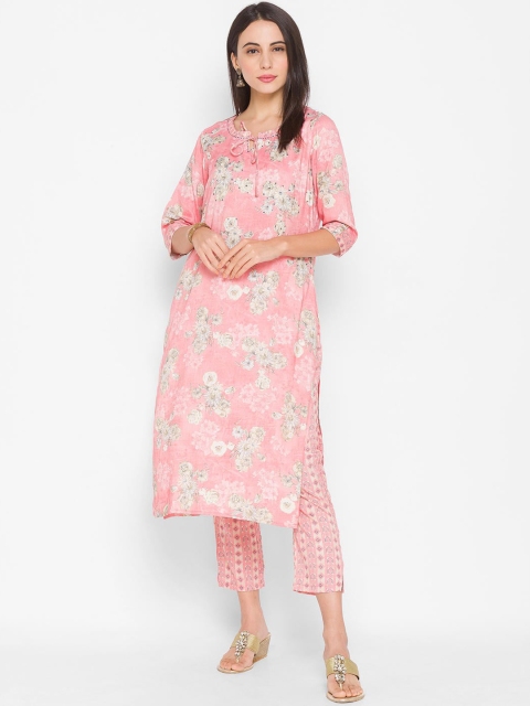 

ZOLA Women Pink Floral Printed Regular Kurta with Trousers