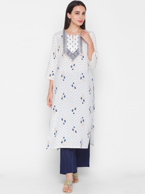 

ZOLA Women White Floral Printed Regular Kurta with Palazzos