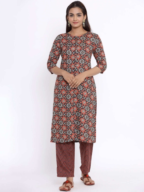 

ZOLA Women Rust Ethnic Motifs Printed Regular Pure Cotton Kurta with Trousers