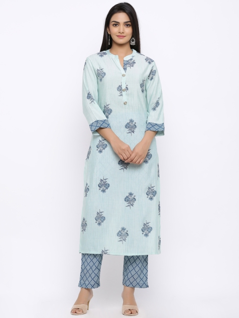 

ZOLA Women Blue Ethnic Motifs Printed Regular Kurta with Trousers