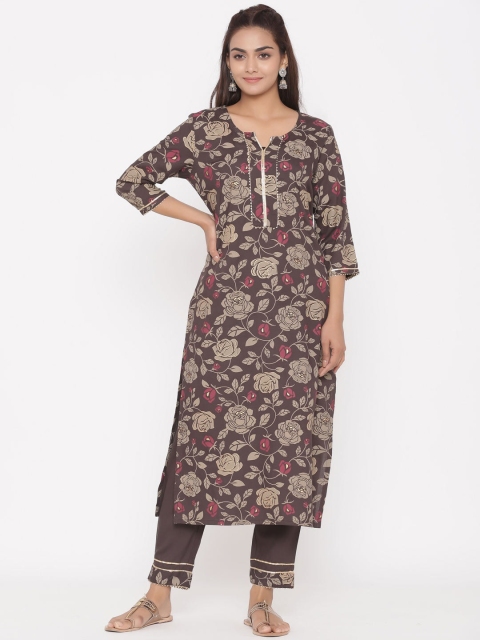 

ZOLA Women Brown Floral Printed Regular Kurta with Trousers