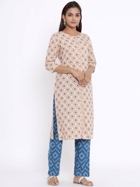 

ZOLA Women Blue Floral Printed Regular Pure Cotton Kurta with Trousers