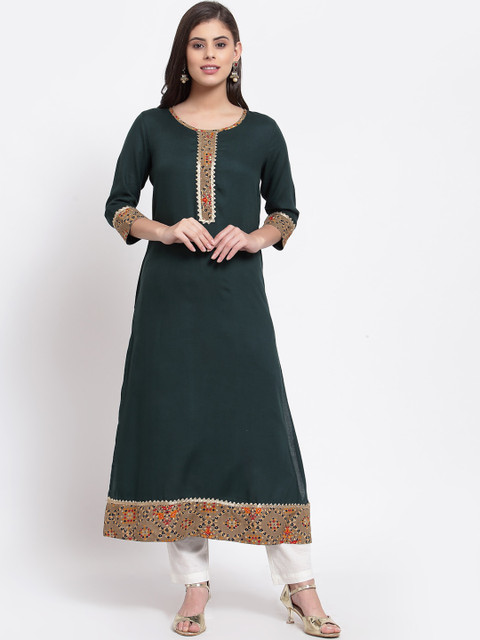 

Just Wow Women Green Geometric Printed Kurta