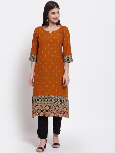 

Just Wow Women Rust & Black Ethnic Motifs Printed Kurta