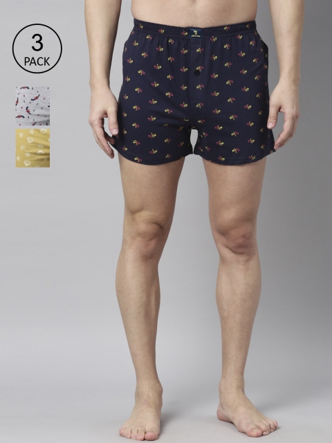 

Joven Men Pack Of 3 Pure Cotton Boxers JB3K-FLSLGN, Navy blue