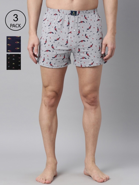 

Joven Pack Of 3 Printed Knitted Pure Cotton Boxers JB3K-FLGNPY, Navy blue