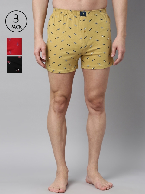 

Joven Men Pack Of 3 Printed Pure Cotton Boxers JB3K-PKBDSE, Black