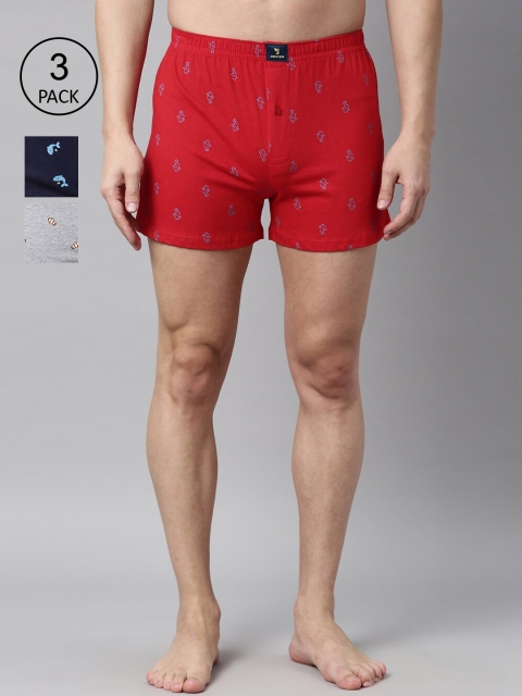 

Joven Pack Of 3 Printed Knitted Pure Cotton Boxers JB3K-DPGFSE, Navy blue