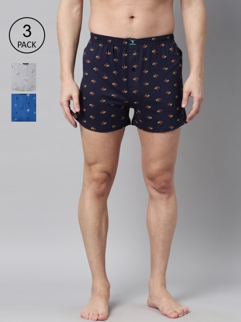 

Joven Men Pack Of 3 Printed Pure Cotton Boxers JB3K-FLGFHT, Navy blue