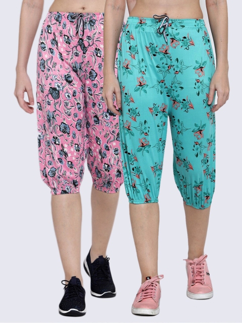 

KLOTTHE Women Set of 2 Turquoise Blue & Pink Printed Capris