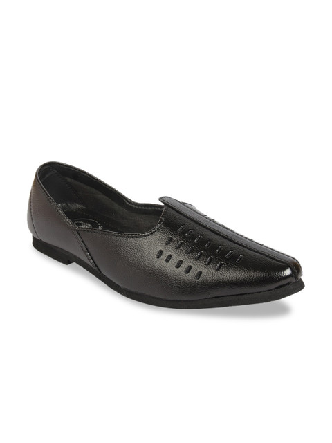 

Vardhra Men Black Perforations Leather Mojaris
