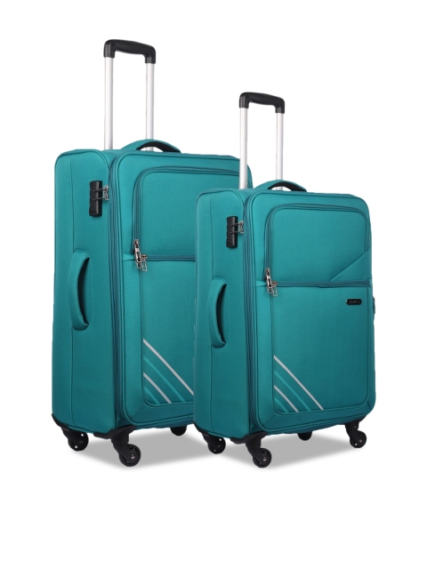 

NOVEX Set Of 2 Turquoise Blue Solid Soft-Sided Trolley Suitcases