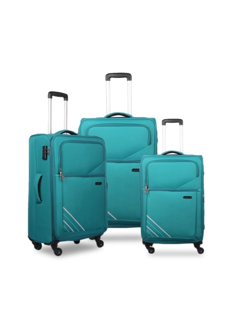 

NOVEX Set Of 3 Turquoise Blue Solid Soft-Sided Trolley Suitcases