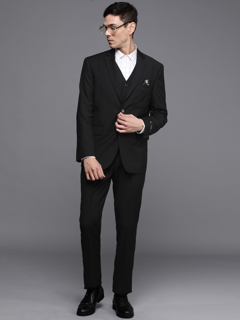 

Theme Men Jet Black Solid Regular Fit 3 Piece Suit
